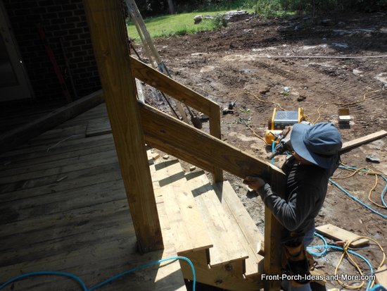 top rail being attached to post on other side of steps