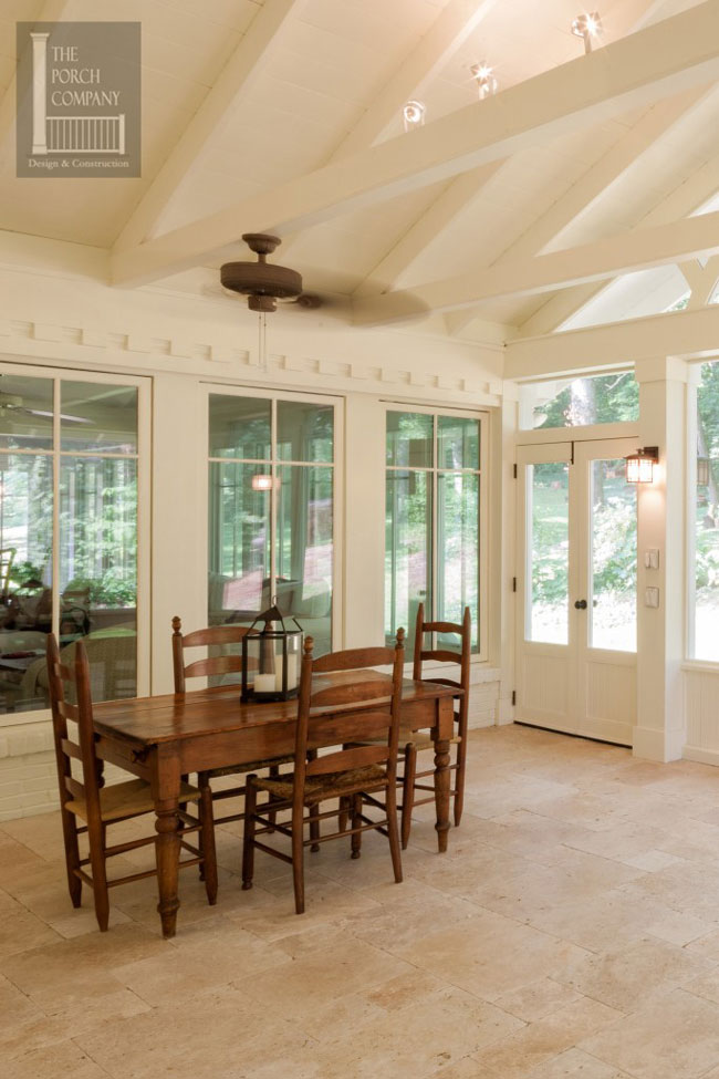 travertine tiled screen porch