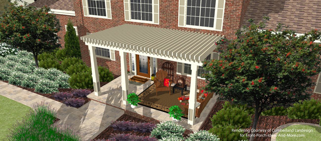 rendering of a two-story home with a front porch pergola