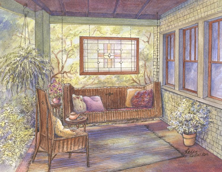 a custom portrait of a porch close-up