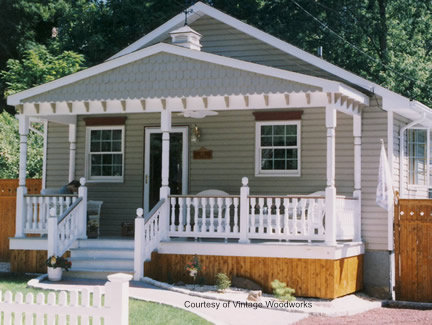 Vintage Woodworks handcrafted products on beautiful porch after enhancements