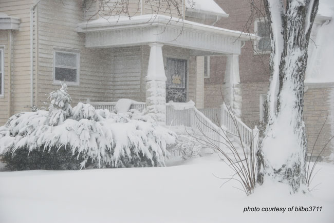 front porch in snow storm