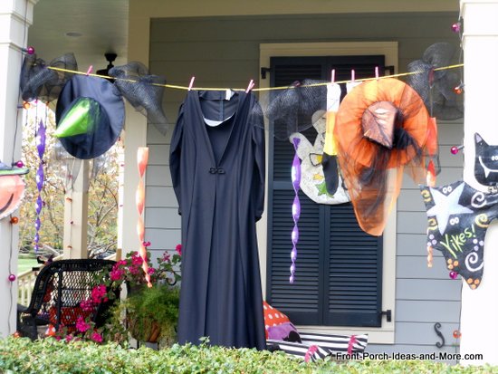 The witches clothes are hanging on the clothesline