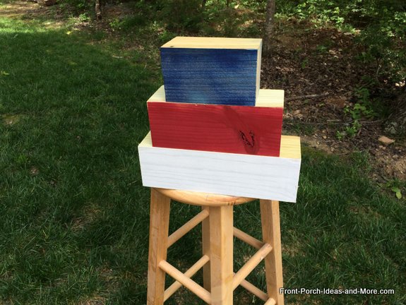Our wood blocks are painted red, white and blue for our Memorial Day Tribute Project