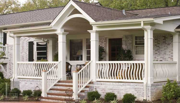 wood curved porch railings courtesy of The Porch Company