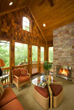 porch season three covered fireplace four patio windows stairs stone sunroom porches screened wood outdoor rustic popular interior idea way