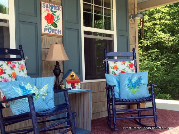 our summer porch with new pillow toppers quickly covered cushions painted birdhouse and summer - Front Porch Decorating Ideas our summer porch with new pillow toppers quickly covered cushions painted birdhouse and summer - Front Porch Decorating Ideas
